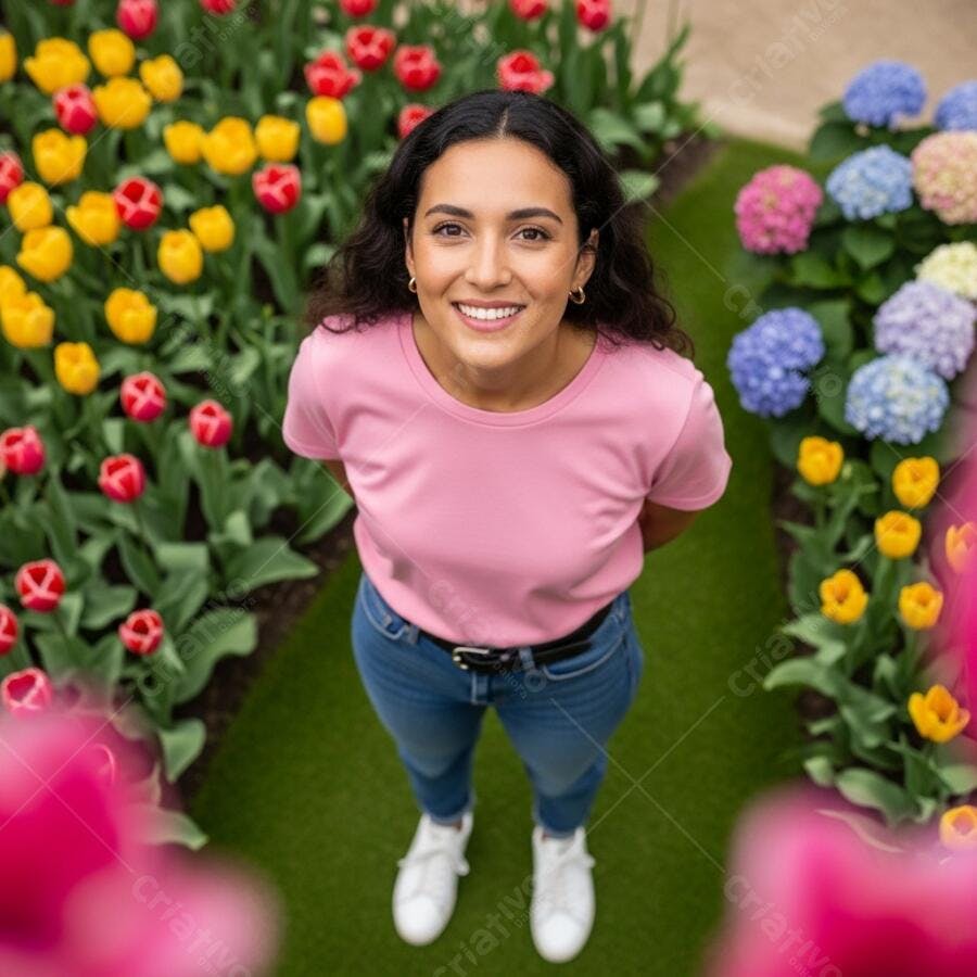 Foto Mulher Jovem Sorrindo Jardim Flores Coloridas Verão