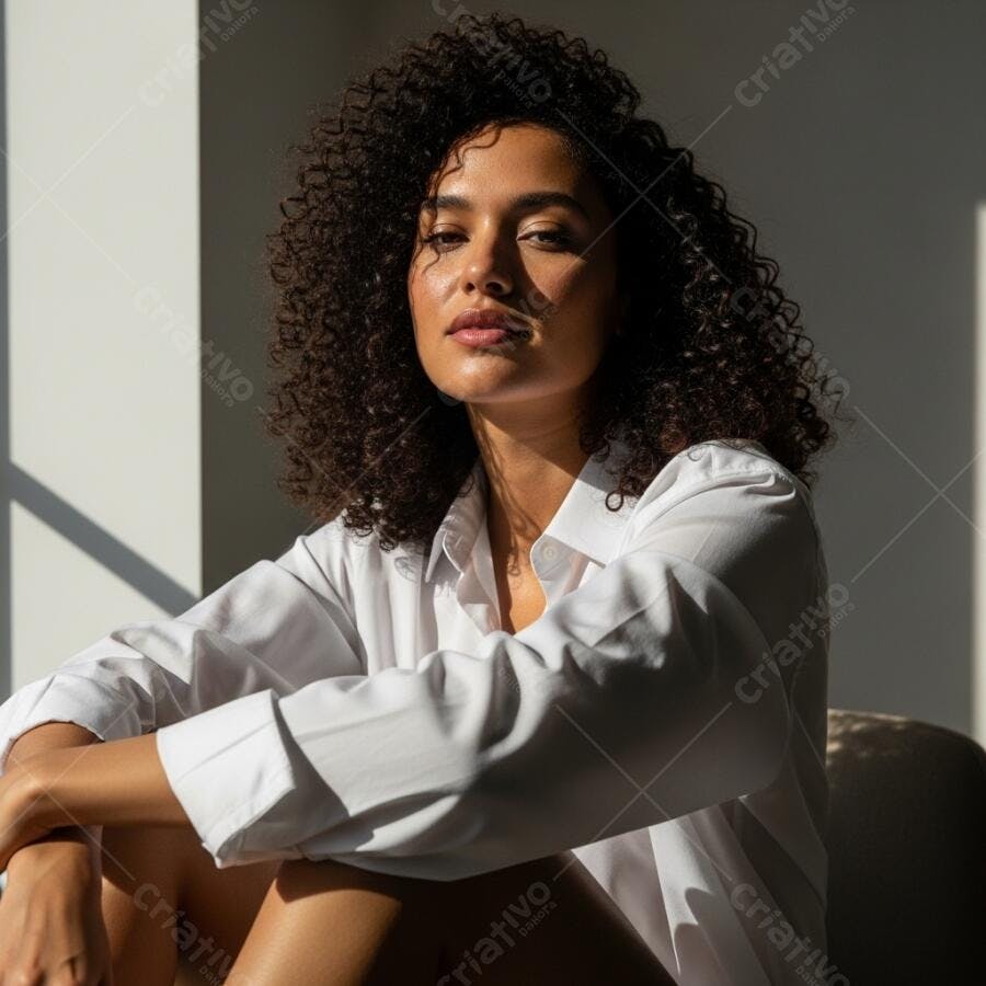 Foto Mulher Jovem Negra Cabelo Cacheado Luz Natural Retrato