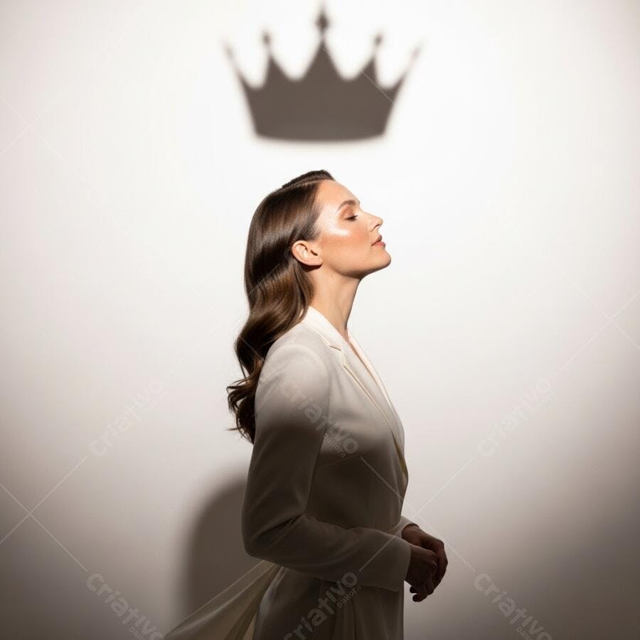 Foto Mulher Elegante Perfil Sombra Coroa na Parede