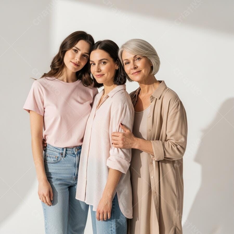 Foto Família Mulheres Geracões Sorrindo Retrato Estúdio