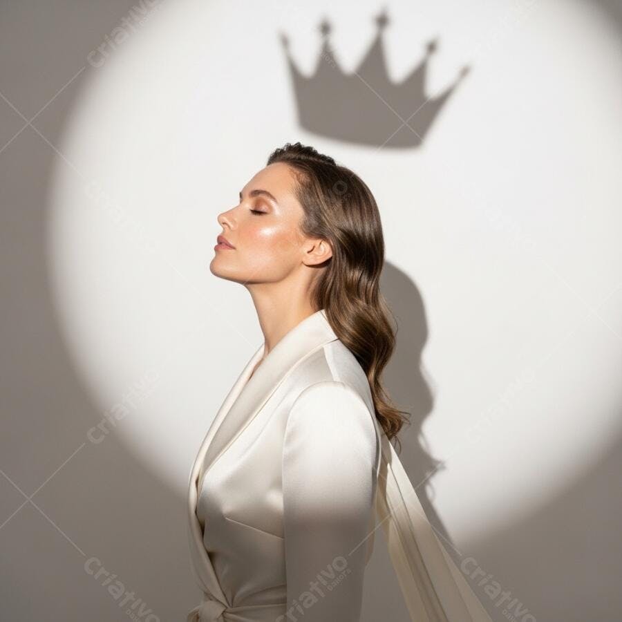 Foto Mulher Elegante Perfil Sombra Coroa na Parede