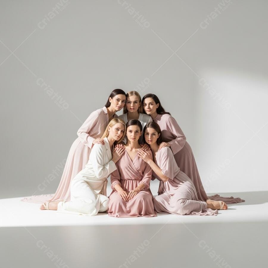 Foto Mulheres Juntas Vestidos Rosas Amigas Estúdio