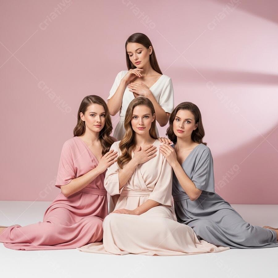 Foto Mulheres Vestidos Rosas Cinza Pêssego Poses Delicadas