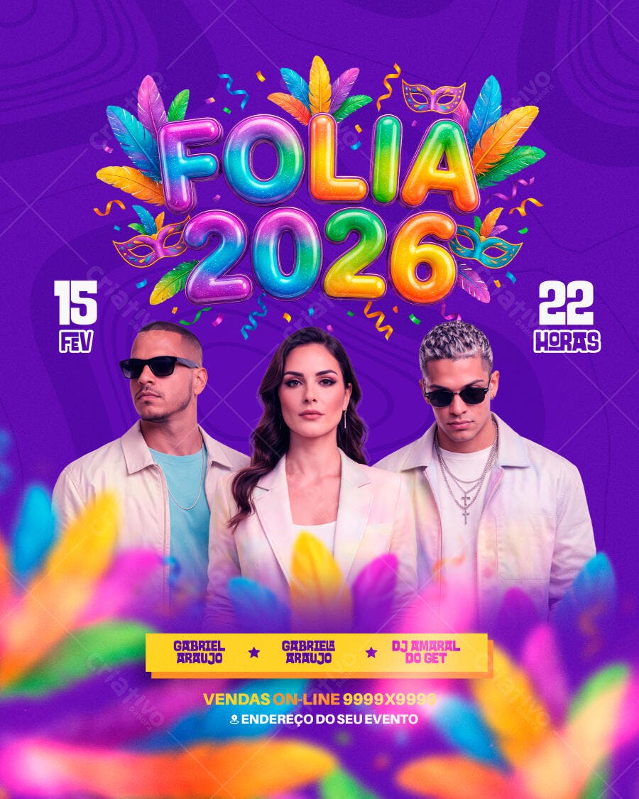 Flyer Carnaval Folia 2026 Fevereiro PSD Editável