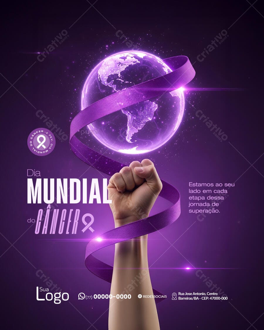 Post Dia Mundial do Câncer Conscientização PSD Editável