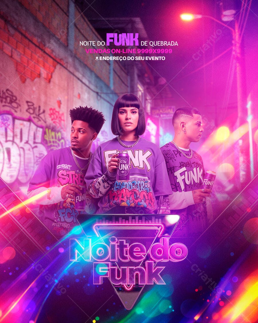 Flyer Noite do Funk de Quebrada Festa Balada PSD Editável