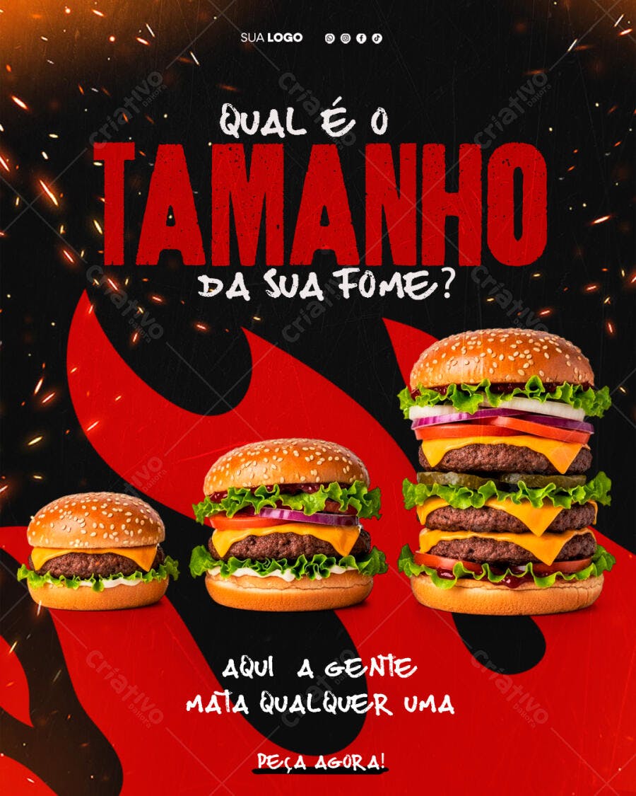 Post Instagram Hamburgueria Promoção PSD Editável