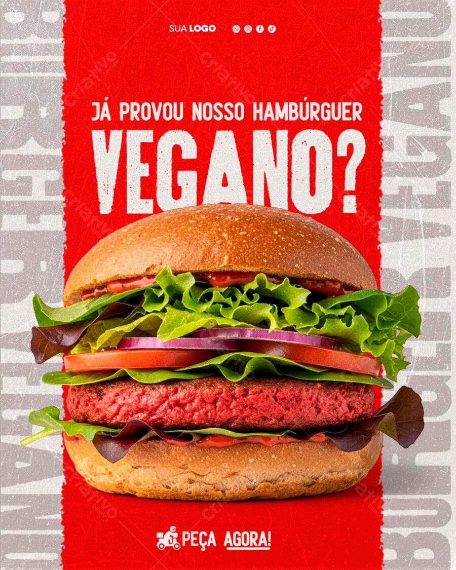 Post Instagram Hamburgueria Vegana PSD Editável