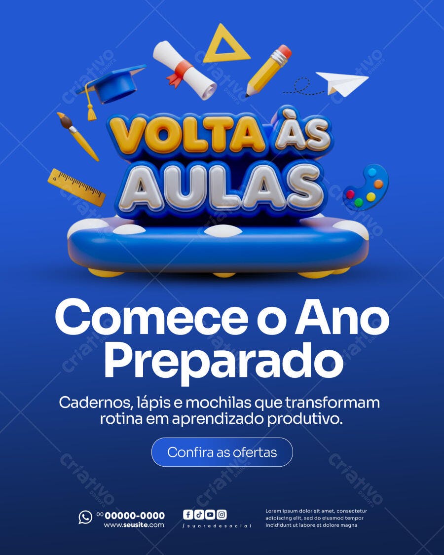 Post Instagram Volta às Aulas Material Escolar PSD Editável