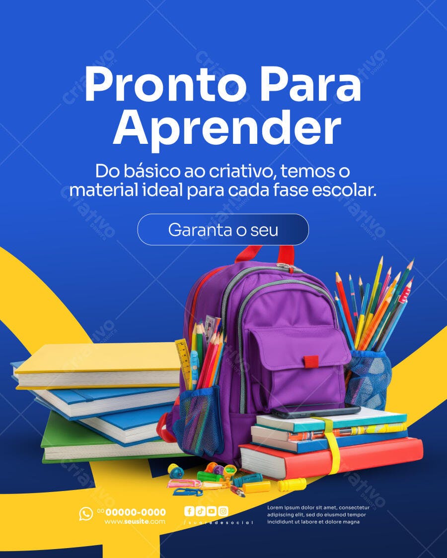 Post Instagram Volta às Aulas Material Escolar PSD Editável