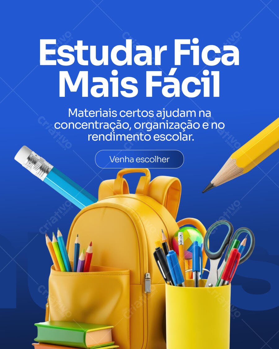Post Instagram Volta às Aulas Material Escolar PSD Editável