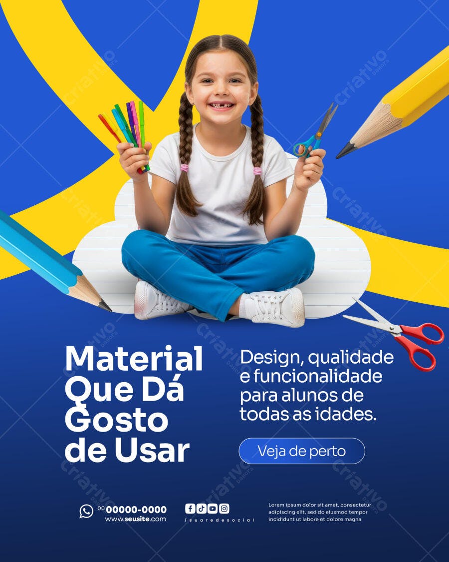 Post Instagram Material Escolar Volta às Aulas PSD Editável