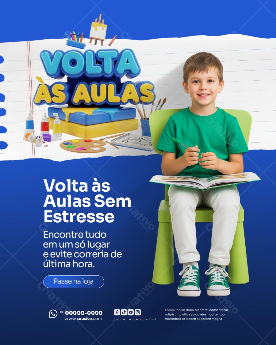 Post Instagram Volta às Aulas Material Escolar PSD Editável