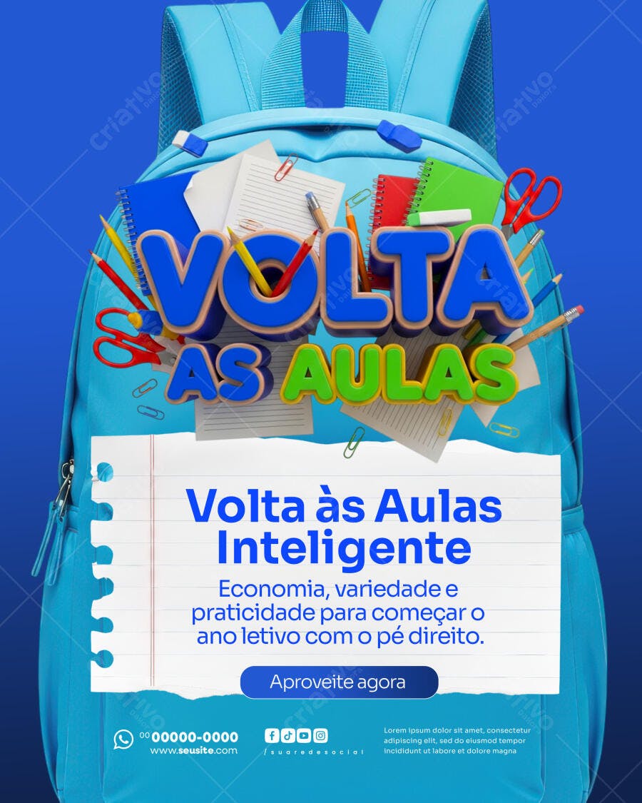 Post Instagram Volta às Aulas Material Escolar PSD Editável