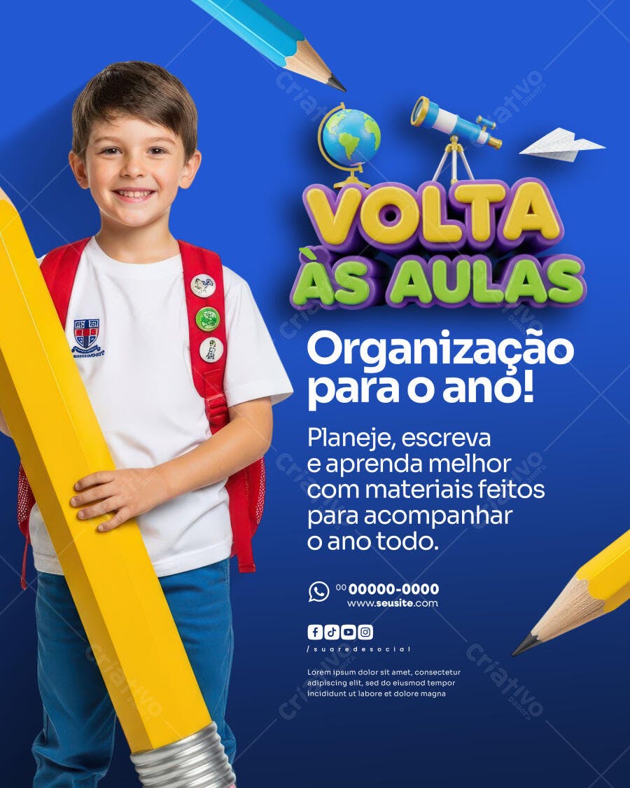 Post Instagram Volta às Aulas Escola Educação PSD Editável