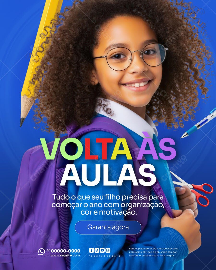 Post Instagram Volta às Aulas Escola PSD Editável