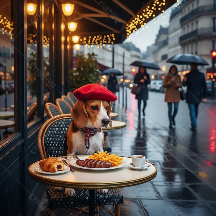 Cachorro Beagle Boina Vermelha Café Paris PSD Editável