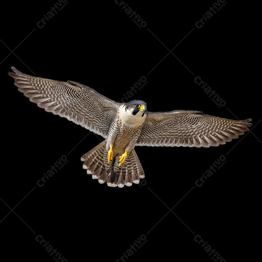 Falcão Peregrino Voando Fundo Preto PSD Editável