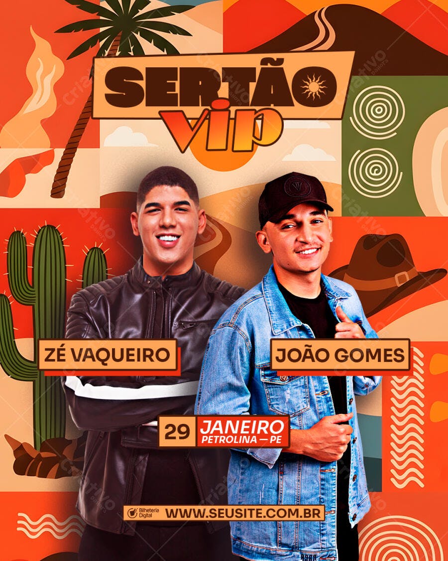 Flyer Sertão VIP Zé Vaqueiro João Gomes Janeiro PSD Editável