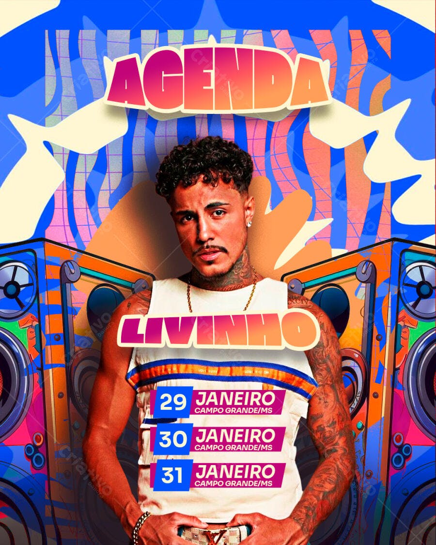 Flyer Agenda Show Janeiro Livinho PSD Editável