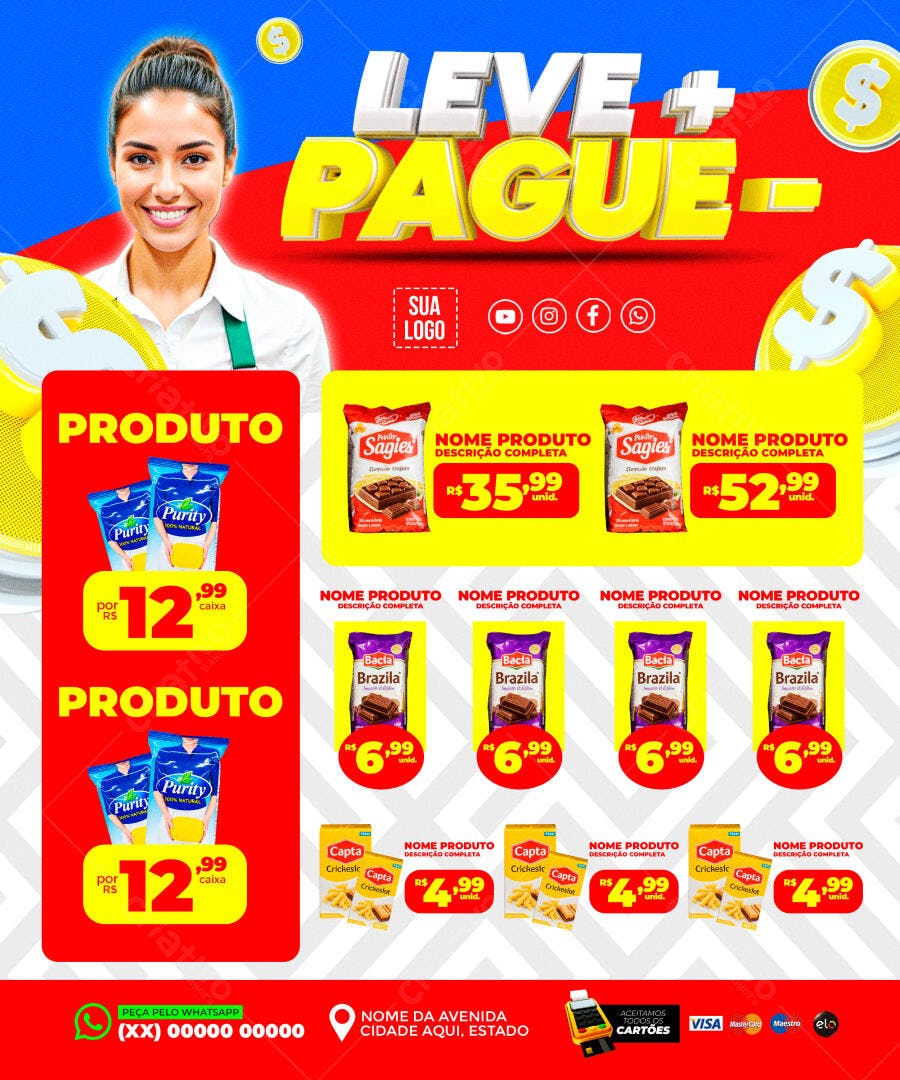 Flyer Leve Pague Supermercado Ofertas PSD Editável