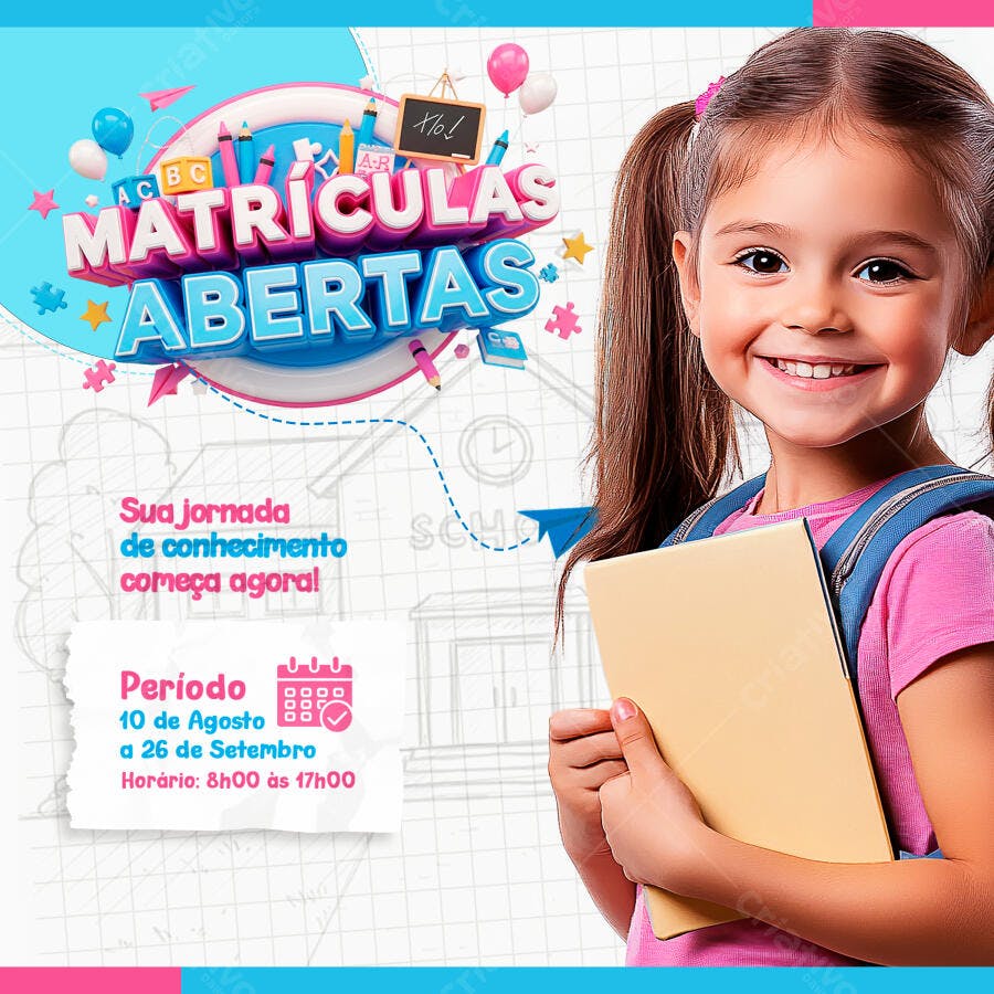 Flyer Matrículas Abertas Escola Infantil PSD Editável