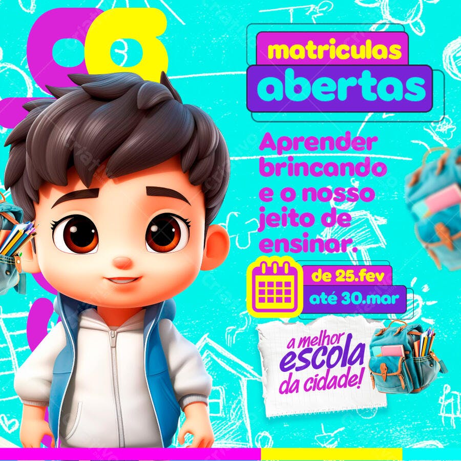Post Instagram Matrículas Abertas Escola Infantil PSD Editável