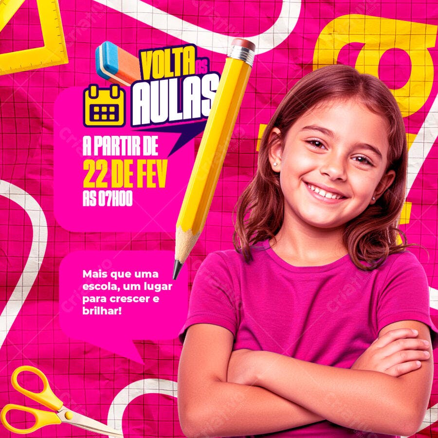 Post Instagram Volta Aulas Escola Infantil PSD Editável
