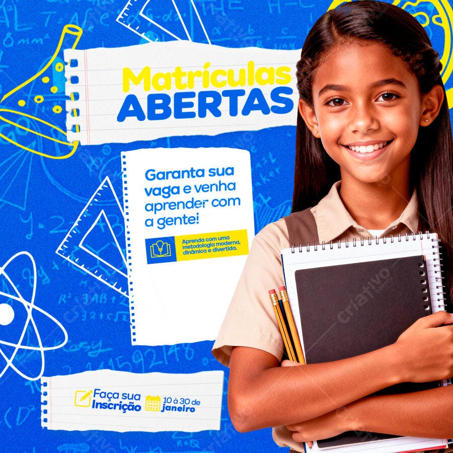 Post Instagram Matrículas Abertas Escola Educação PSD Editável
