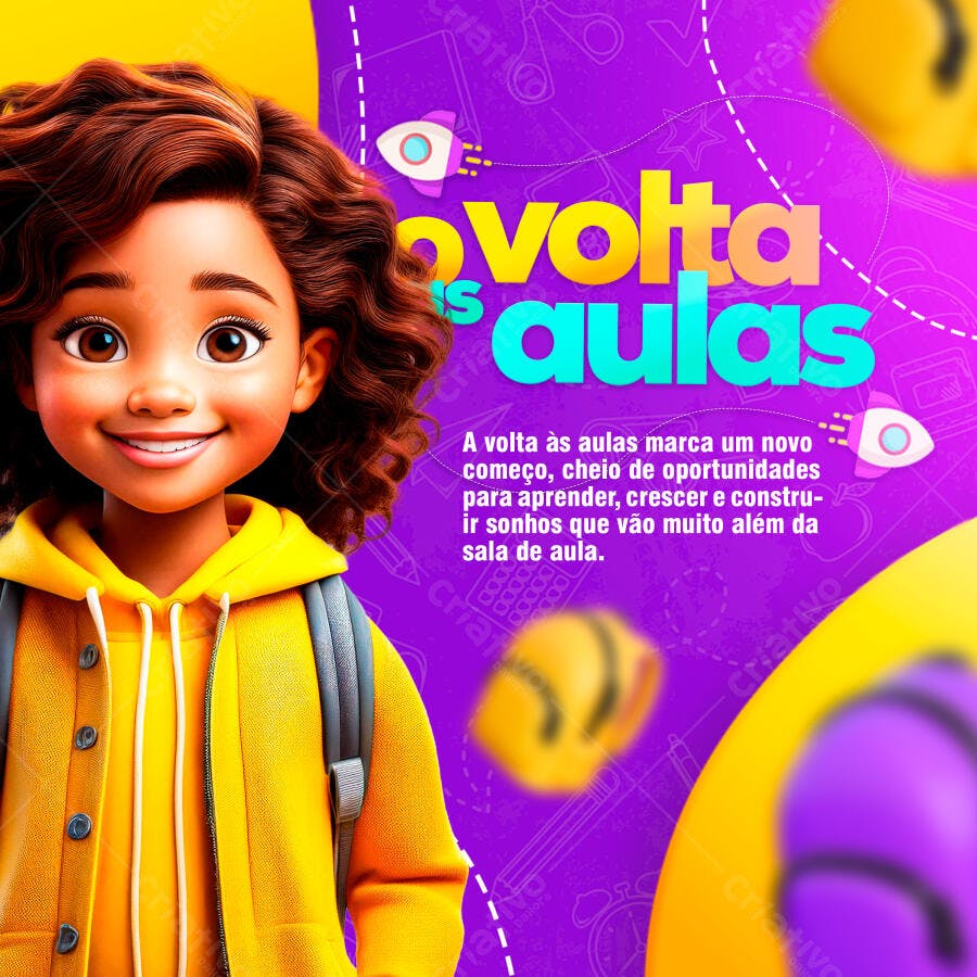 Post Volta às Aulas Escolar Criança PSD Editável