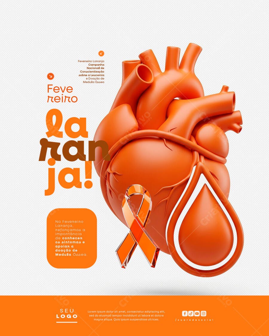 Post Fevereiro Laranja Doação Medula Óssea PSD Editável