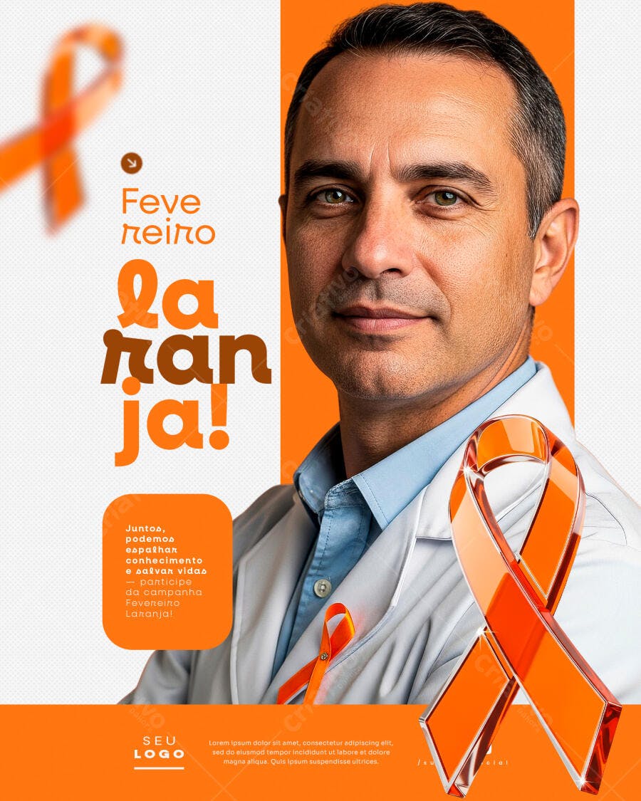 Flyer Fevereiro Laranja Campanha Saúde PSD Editável