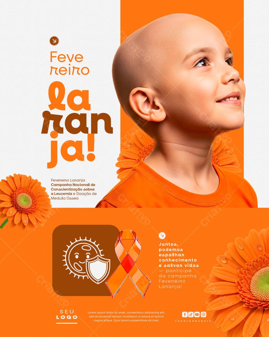Post Instagram Fevereiro Laranja Campanha Saúde PSD Editável
