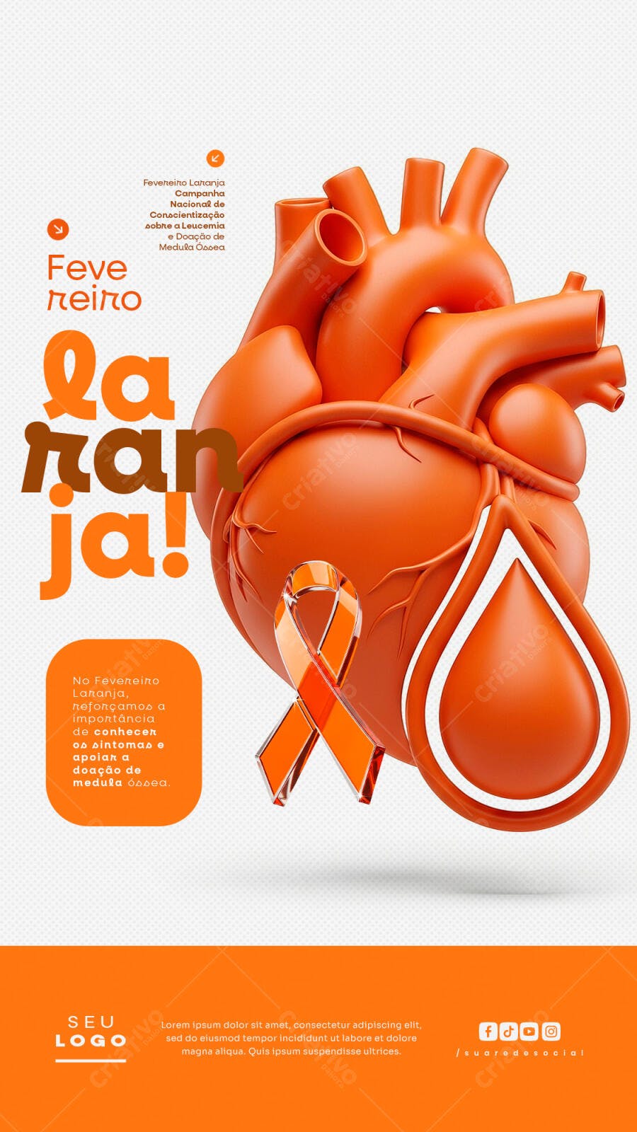 Post Instagram Fevereiro Laranja Conscientização PSD Editável