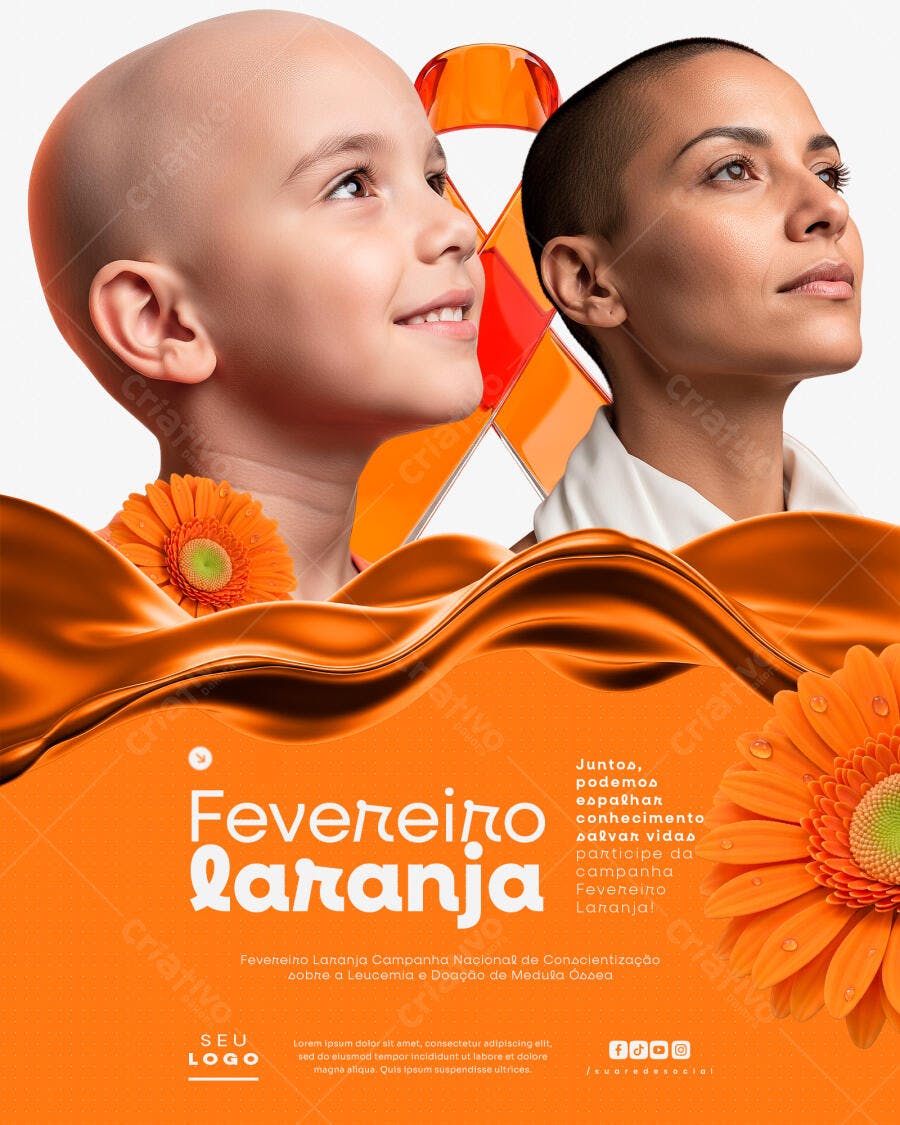 Post Fevereiro Laranja Conscientização PSD Editável
