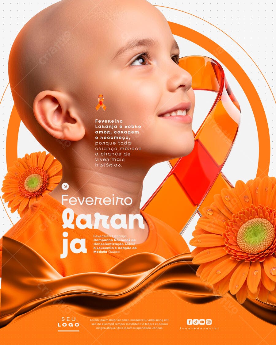 Post Fevereiro Laranja Conscientização Leucemia PSD Editável