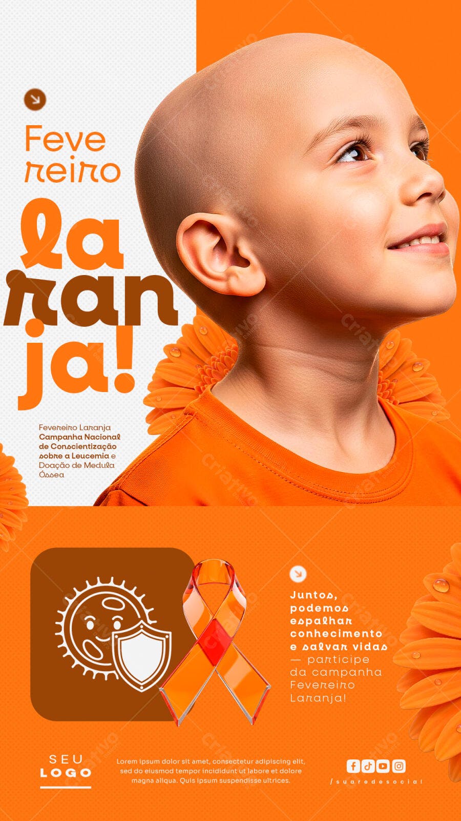 Post Fevereiro Laranja Conscientização Leucemia PSD Editável