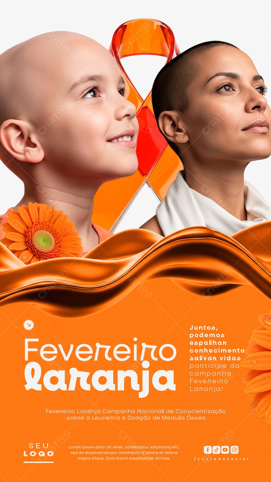 Post Fevereiro Laranja Conscientização Saúde PSD Editável