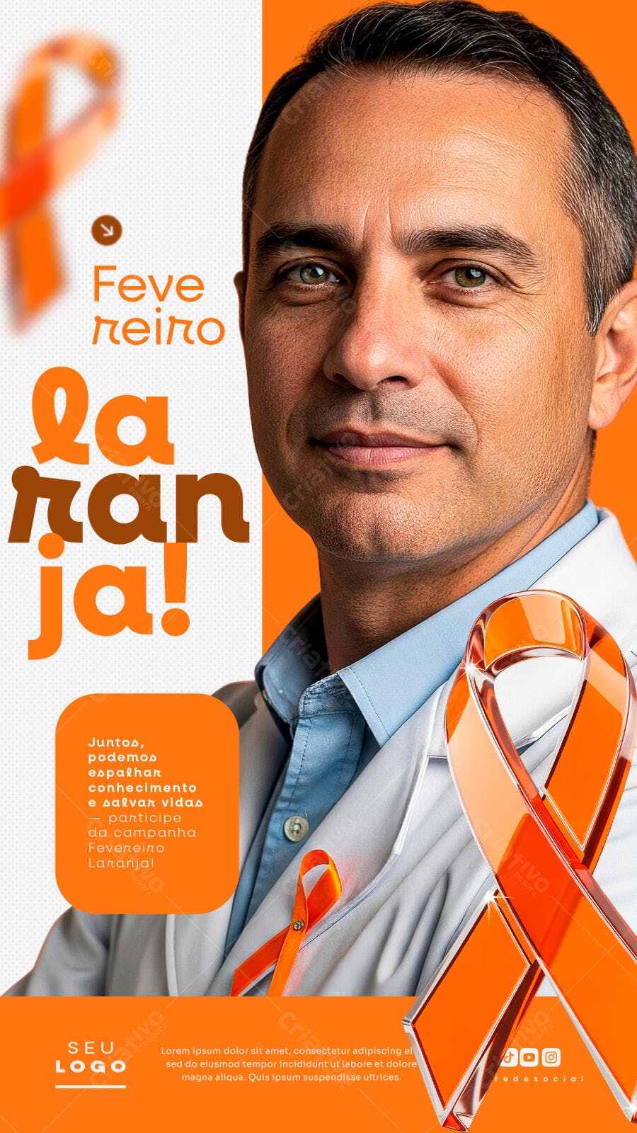 Post Instagram Fevereiro Laranja Campanha Saúde PSD Editável
