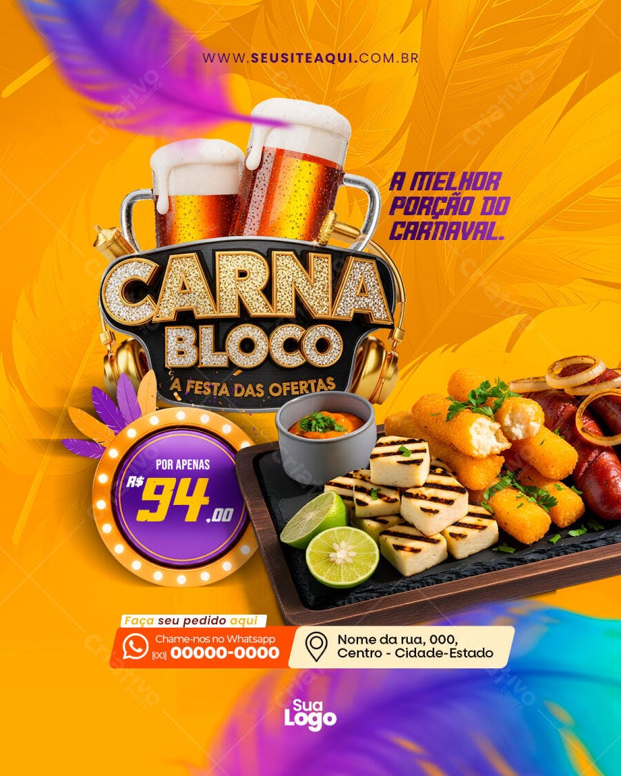 Post Instagram Carnaval Carnabloco Restaurante PSD Editável