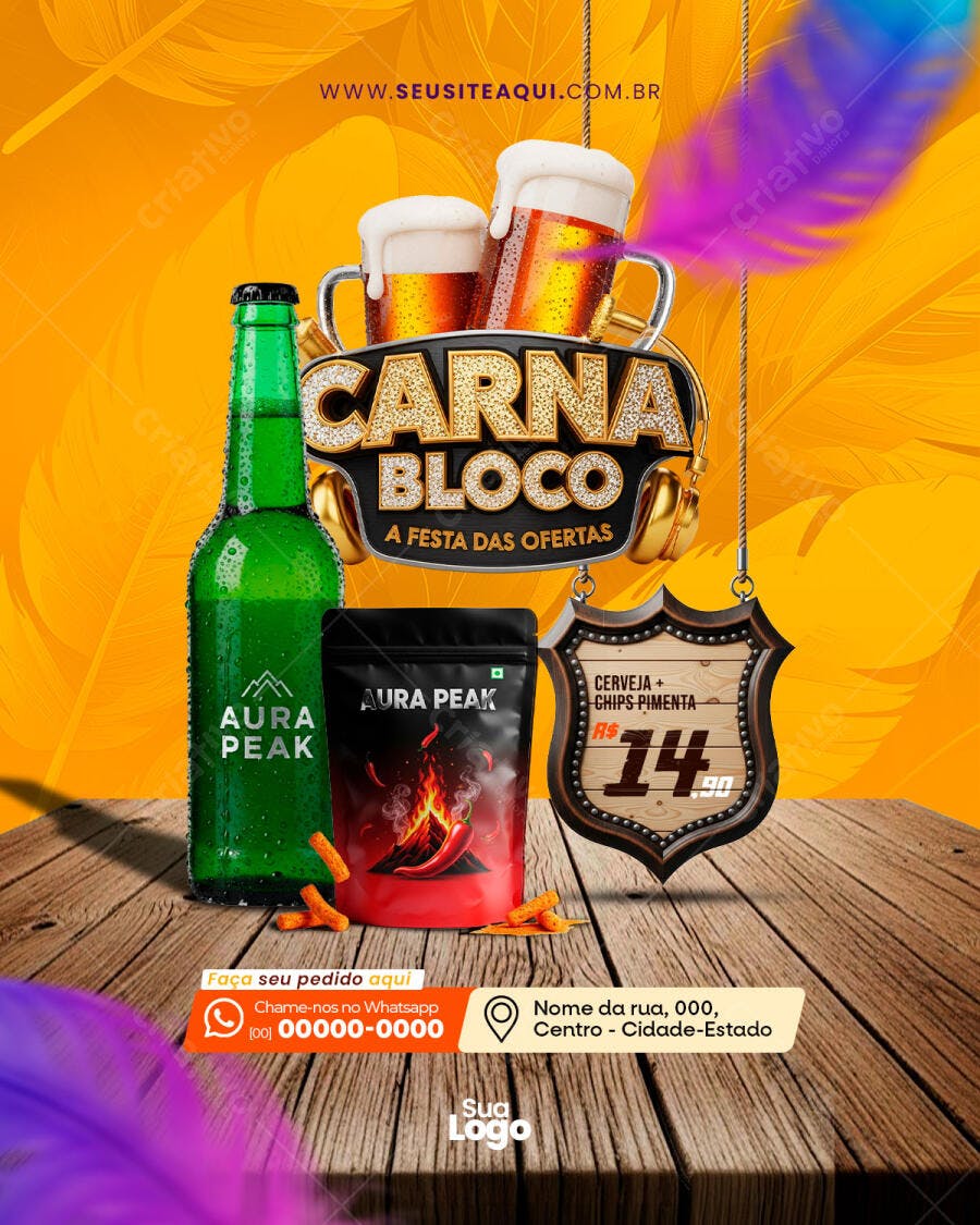 Post Instagram Carnaval Bloco Ofertas Cerveja PSD Editável