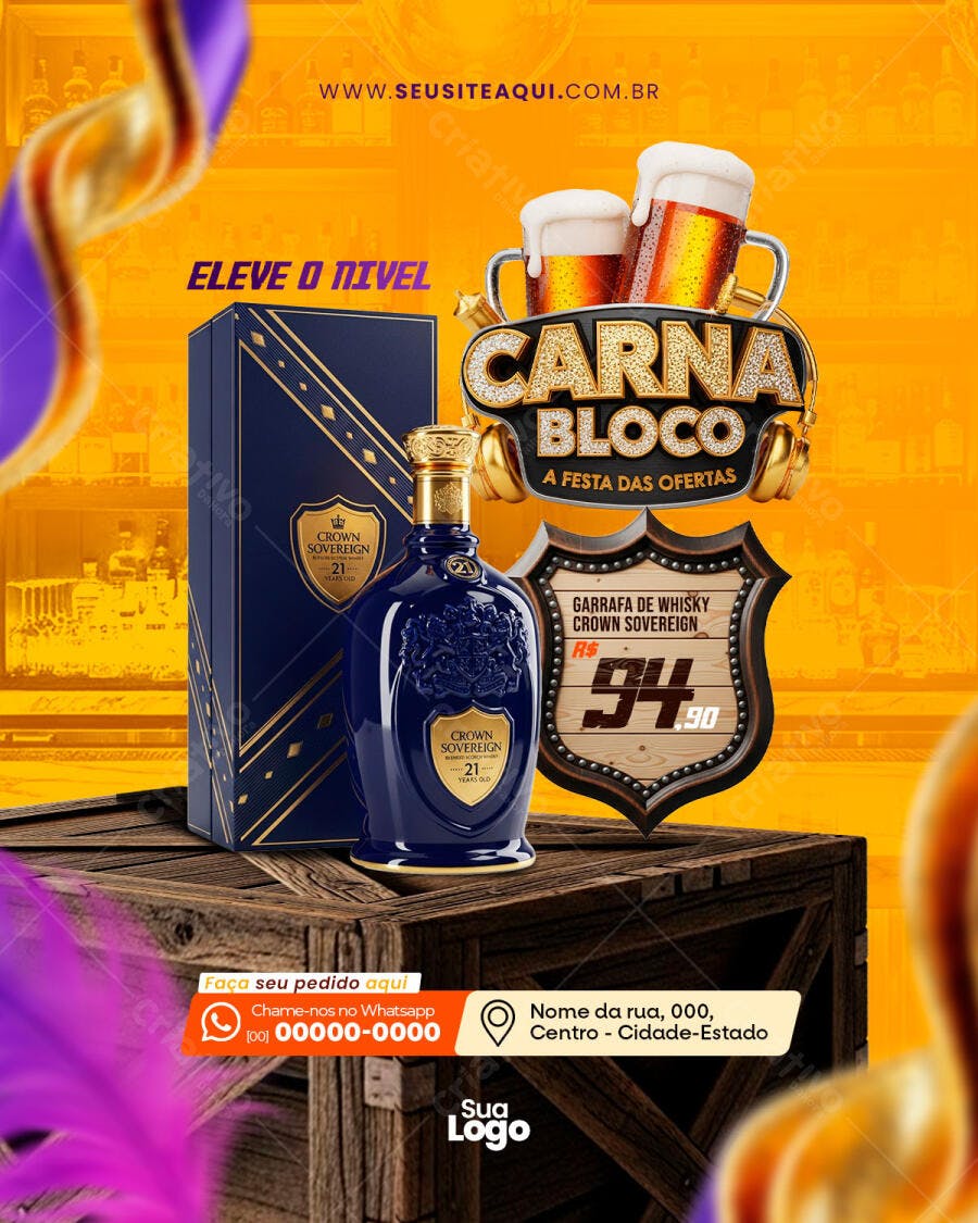 Post Instagram Carnaval CarnaBloco Bebidas PSD Editável