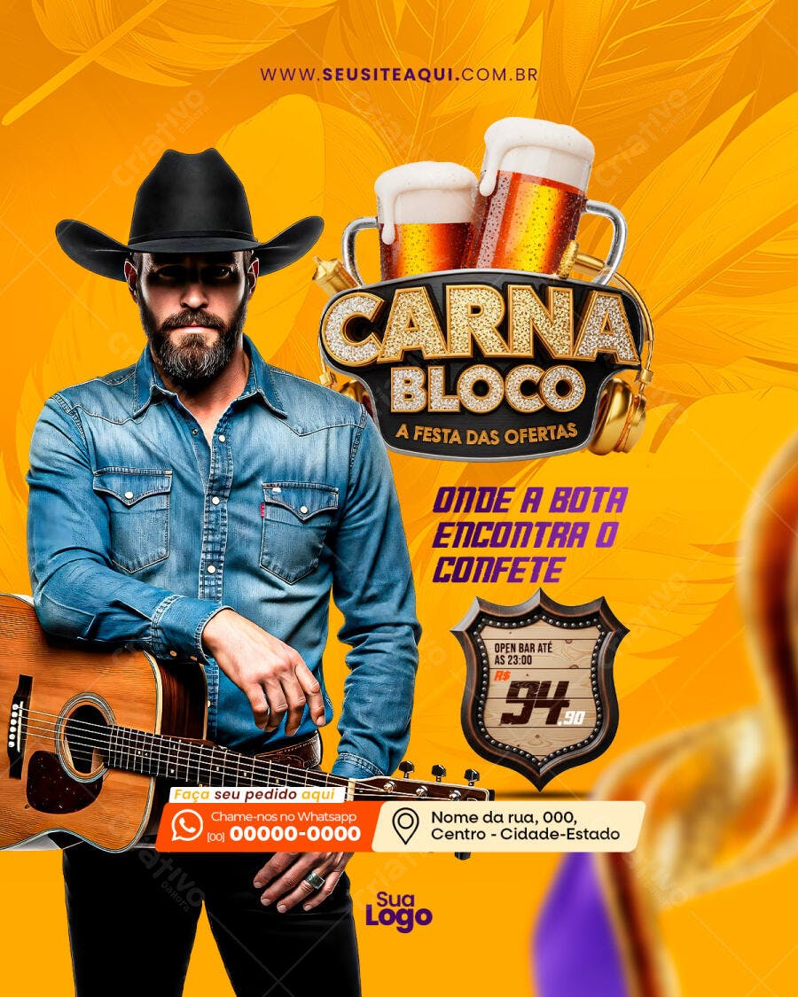 Post Instagram Carnabloco Sertanejo PSD Editável