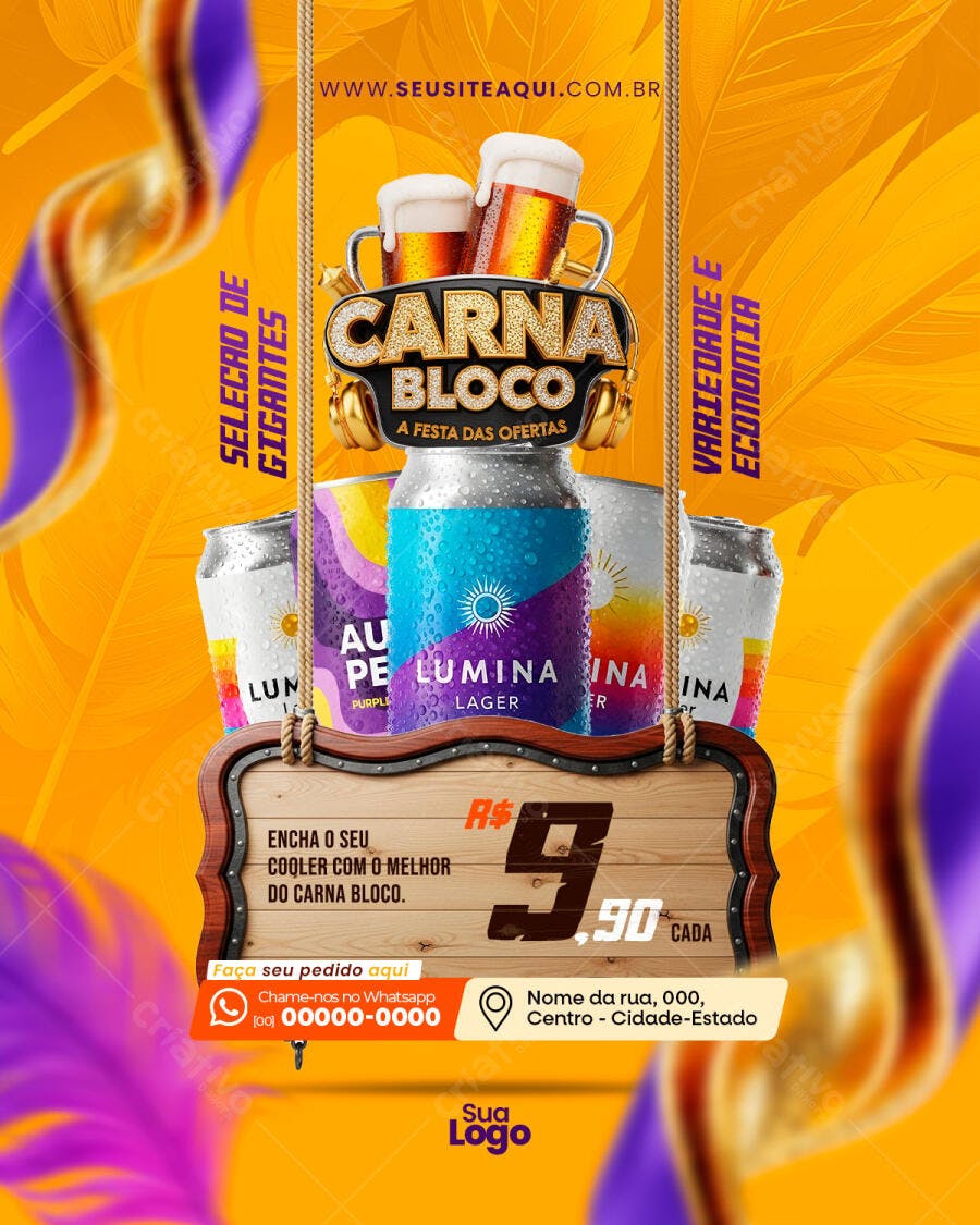 Post Instagram Carnaval Carna Bloco Cerveja PSD Editável