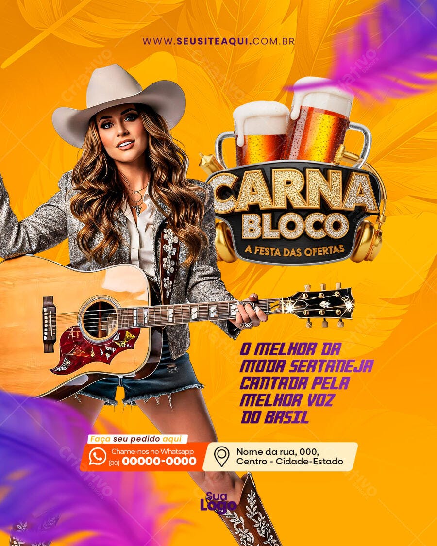 Flyer Carnabloco Sertanejo Festa Ofertas PSD Editável
