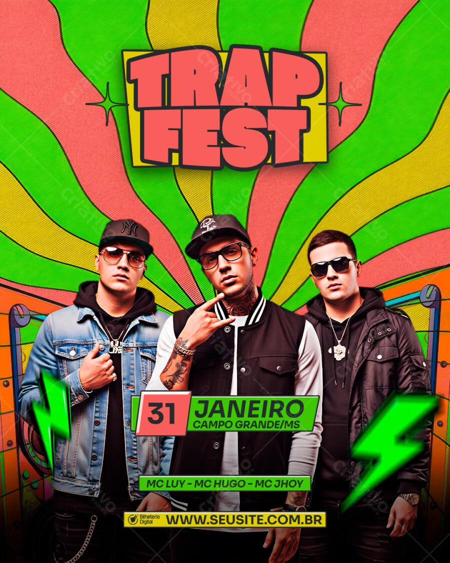 Flyer Trap Fest Janeiro Evento Musical PSD Editável