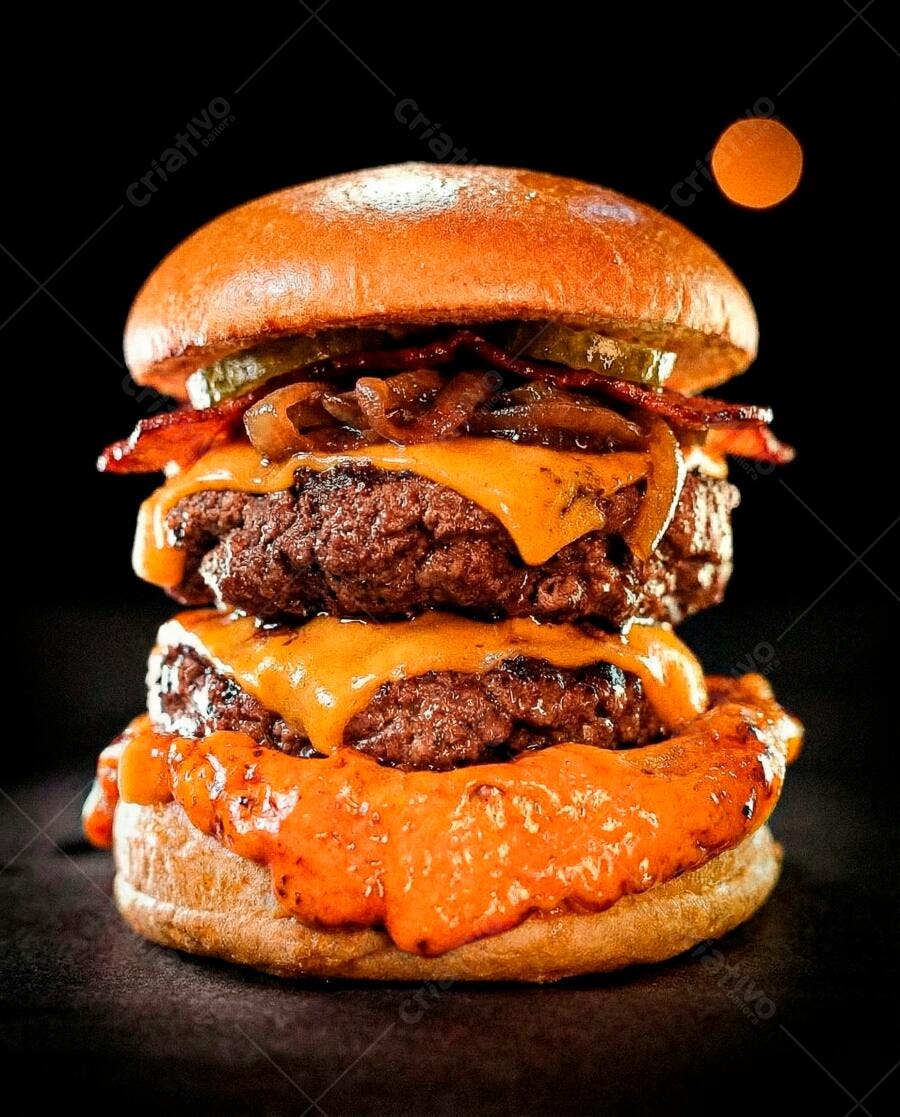 Foto Hambúrguer Artesanal Duplo Queijo Cheddar Bacon Escuro