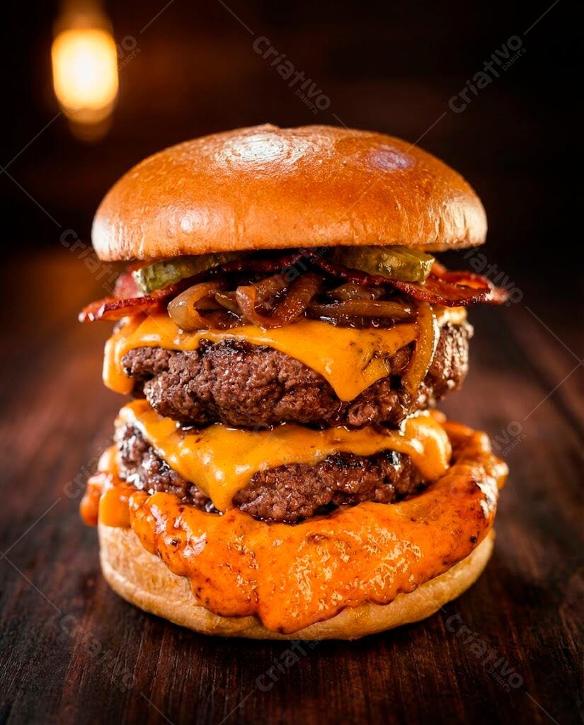 Foto Hambúrguer Duplo Artesanal Bacon Cebola Caramelizada