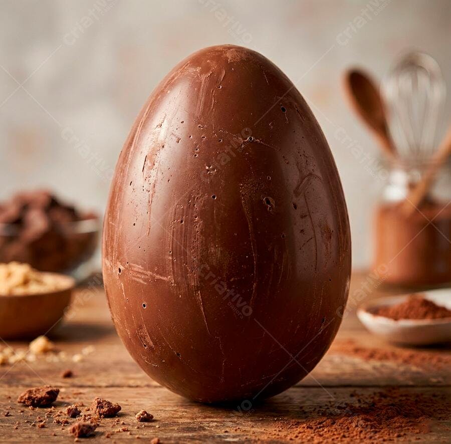 Foto Ovo de Páscoa Chocolate Artesanal Mesa Rústica