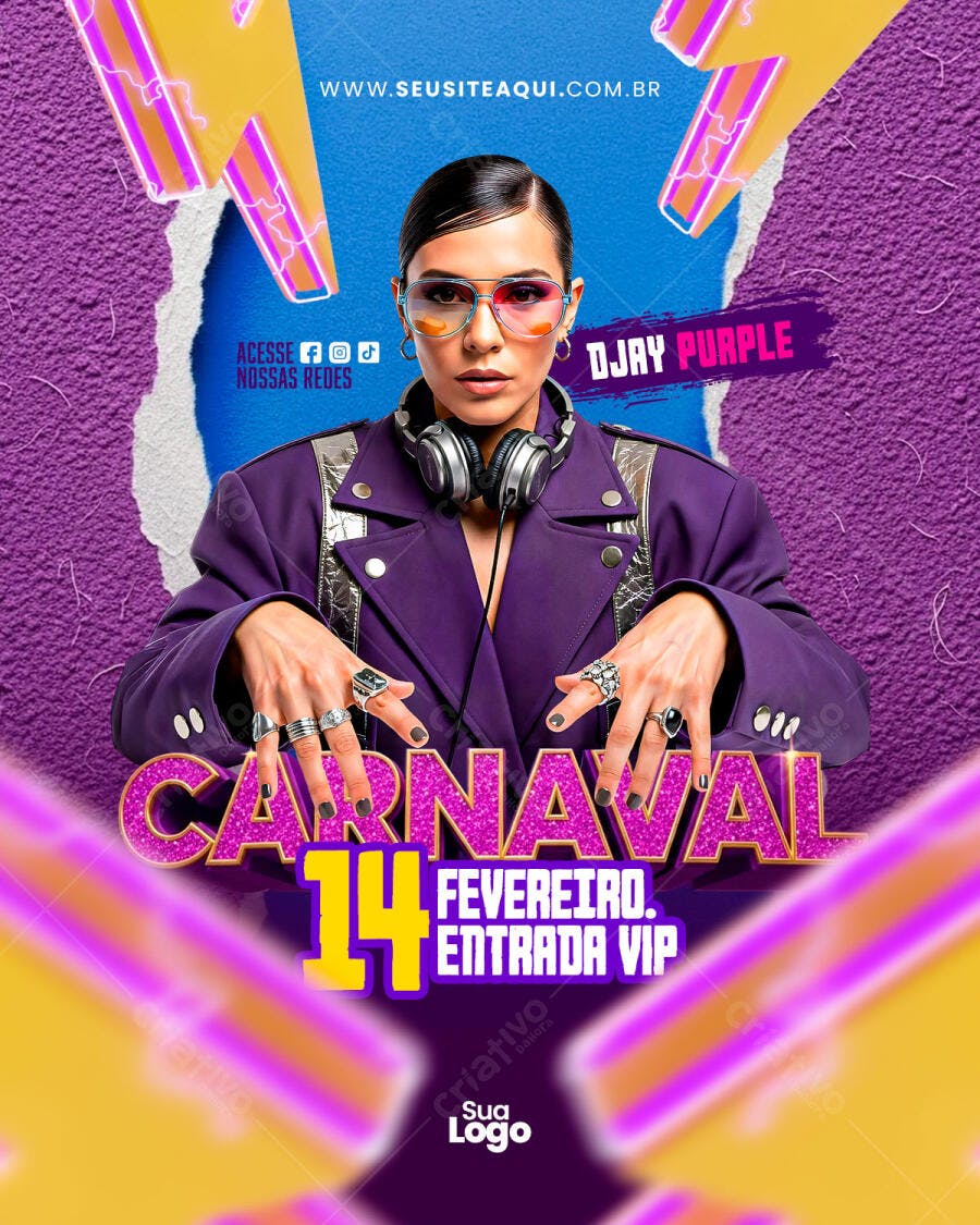 Flyer Carnaval Fevereiro Festa Balada PSD Editável